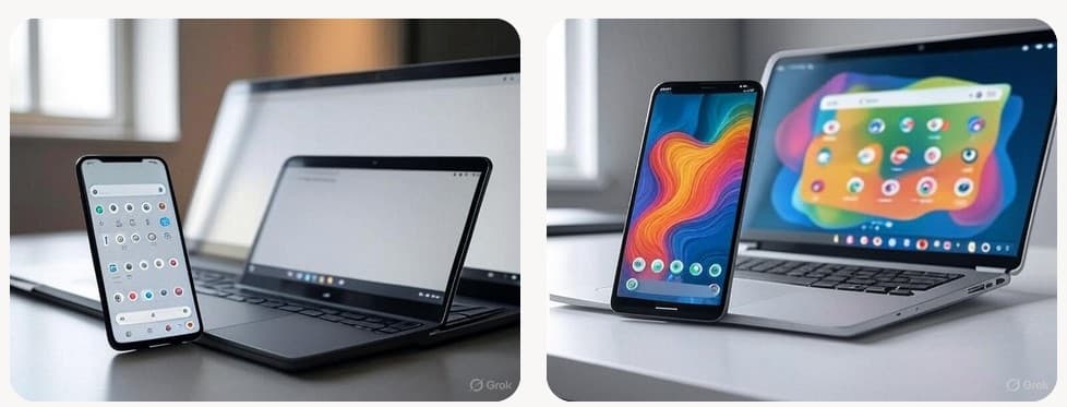 SuperGrok generated clean Android phone and Chromebook interface design