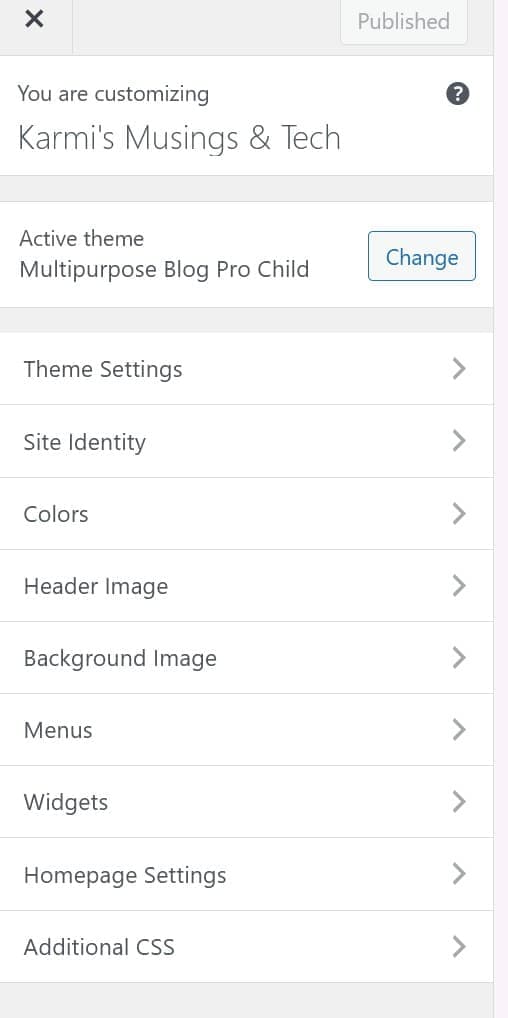 WordPress customizer after Claude successfully removed the unwanted option