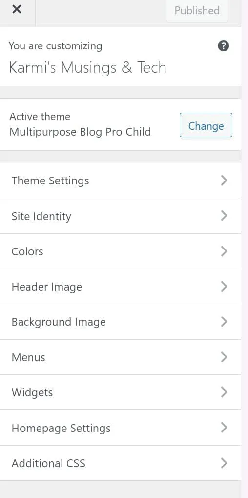 WordPress customizer after Claude successfully removed the unwanted option