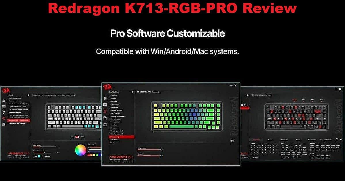 Redragon K713-RGB-PRO review – software customization interface on Windows with color lighting and key mapping features